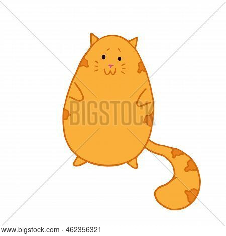 Doodle Ginger Cat Isolated On White Background
