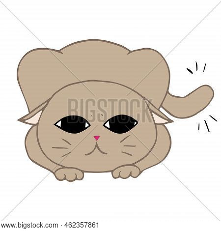 Cute Cat In Getting Ready Pose. Vector Hand Drawn Art Of Hunting Cat