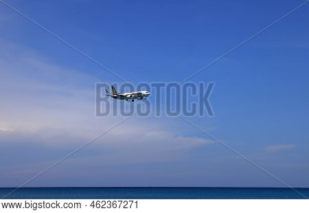 Puket Thailand - May 2022: Airliner Or Passenger Plane Boing 737 Max Landing To Airport Next To The 