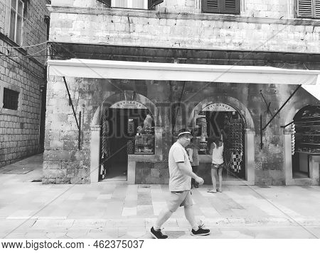 Stradun, Stradone Is The Main Street Of The Historic City Center Of Dubrovnik In Croatia. Architectu