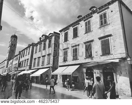 Stradun, Stradone Is The Main Street Of The Historic City Center Of Dubrovnik In Croatia. Architectu