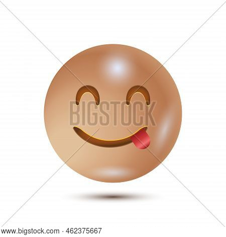 Tasty, Deliciuos, Yum. Funny Yellow Emoticon. Smiling Emoticon Character Design. Isolated In White B