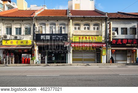 Singapore - 21 February, 2020: Panoramic View Of Historic Buildings In Geylang District Of Singapore
