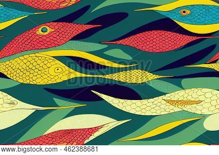 Fish, Lizard, Reptile, Mermaid Scales Pattern. Repetitive Colors And