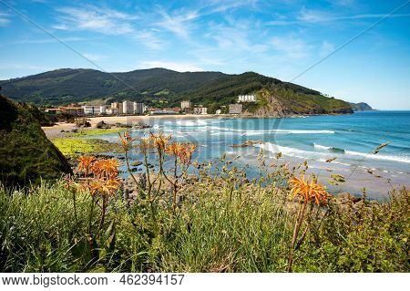Atlantic Ocean Bay In Bakio, Small Touristic Village Near Bilbao, Basque Country, Spain
