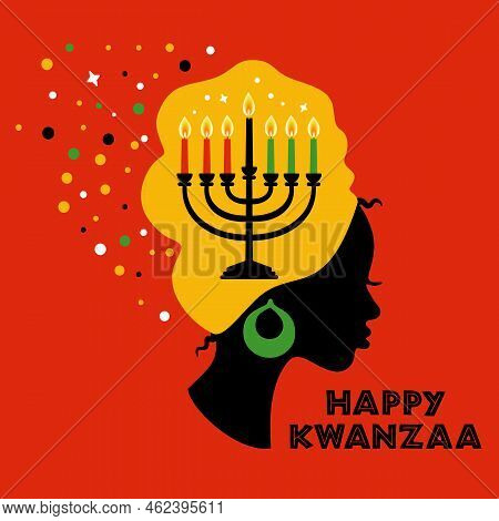 Greeting Card For Kwanzaa With African Women. Illustration. Happy Kwanzaa Decorative Greeting Card. 