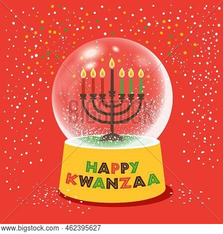Kwanzaa Seven Candles In Candle Holder Kwanaa Candlestick In A Christmas Ball With Snow African Holi