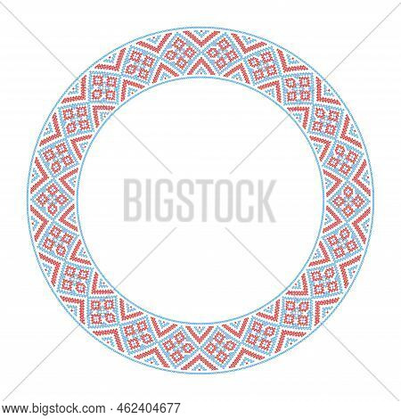 Round Frame With Flower Folk Embroidery Cross Stich