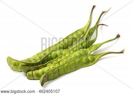 Parkia Speciosa ( Petai, Bitter Bean, Twisted Cluster Bean, Stinker Or Stink Bean) On White Backgrou