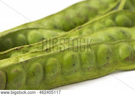 Parkia Speciosa ( Petai, Bitter Bean, Twisted Cluster Bean, Stinker Or Stink Bean) On White Backgrou