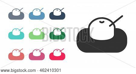 Black Mochi Icon Isolated On White Background. Japanese Traditional Weet Soft Dessert. Ball Of Rice 