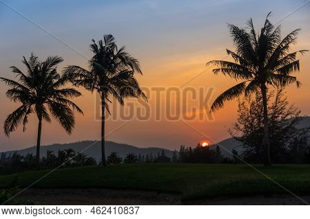 View Of Sunset In Hua Hin, A Beach Resort Town In The Northern Part Of The Malay Peninsula In Thaila