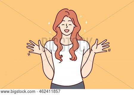 Excited Young Redhead Woman Feeling Euphoric And Overjoyed. Smiling Female Feel Joyful And Positive 