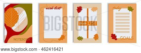 Autumn Leaves Decorated Cover Wish To Do Goals List Templates. Lined Pages, Notes, Labels With Elm O