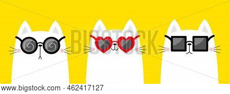 Cat Wearing Sunglasses Eyeglasses. Round, Heart Square Shape Sunglass Set. Blue Black Red Magic Lens