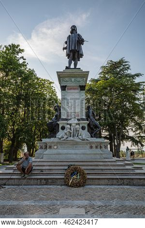 Urbino, Marche, Italy - July 2021: View Of Statue Of The Painter Artist Raphael (raffaello Sanzio) I