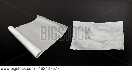 Realistic Baking Paper, Greaseproof Parchment Scroll For Cooking, White Crumpled Sheet Texture And U