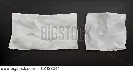 Crumpled Baking Paper Sheets Isolated On Gray Background. Vector Realistic Mockup Of Blank Old Paper