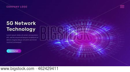 Glowing Blue Neon Ring Or Futuristic Circle With Digital Binary Code, Concept Vector Tech Illustrati