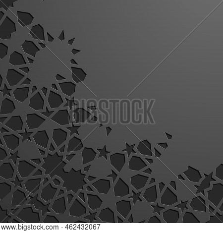 Black Islamic Pattern Geometric Background. Ramadan Kareem Oriental Style Vector Illustration. Ramad