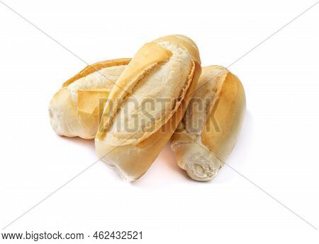 French Bread, Salt Bread Or Pistolet Isolated Over White Background.