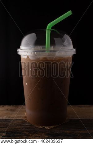 Thai Iced Coffee ( Gafae Yen ), On Black Background