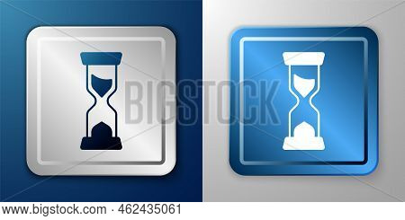 White Old Hourglass With Flowing Sand Icon Isolated On Blue And Grey Background. Sand Clock Sign. Bu