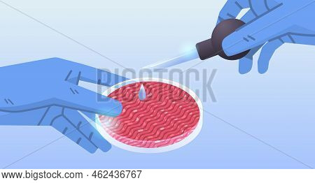 Petri Dish With Beef Steak Cultured Raw Red Meat Made From Animal Cells Artificial Lab Grown Meat Pr