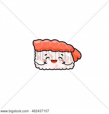 Sashimi Roll With Cute Kawaii Face, Cartoon Vector Illustration Isolated.
