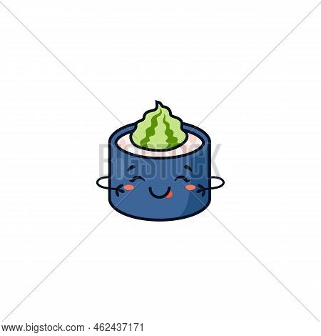 Maki Sushi Shinko Roll Kawaii Character Flat Vector Illustration Isolated.