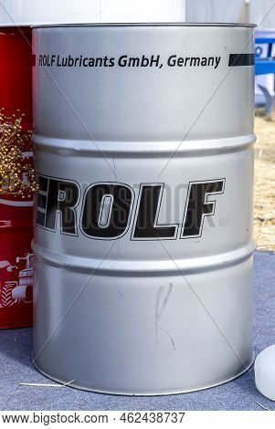 Samara, Russia - September 24, 2022: Barrel Of Rolf Motor Oil With Brand Logo