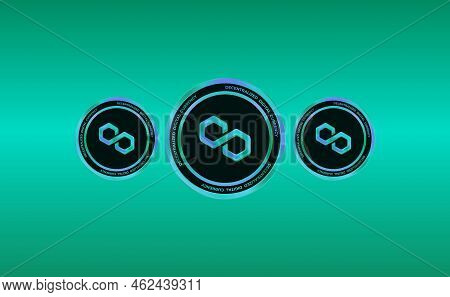 Polygon-matic  Virtual Currency Images. 3d Drawings. Coin Logo.