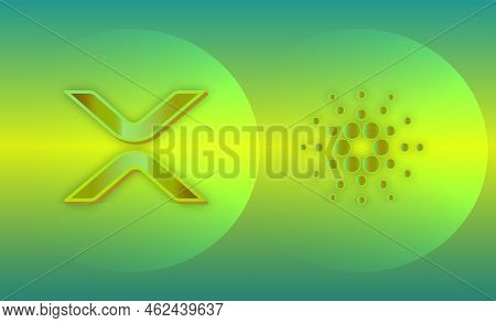 Cardano And The Ripplecoin Virtual Currency Logo. 3d Illustrations
