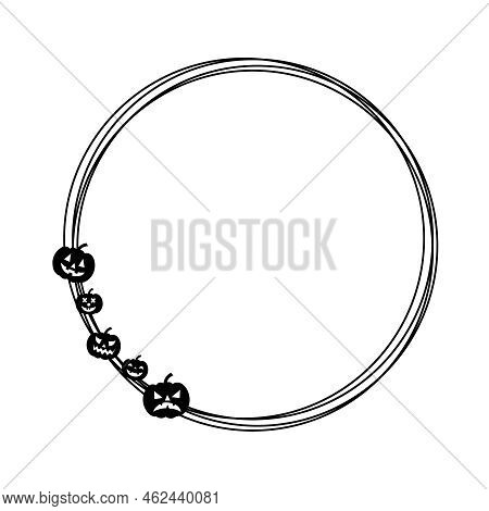 Pumpkin And Circle. Round Frame Made Of Cobwebs On The Theme Of Halloween. Kolo