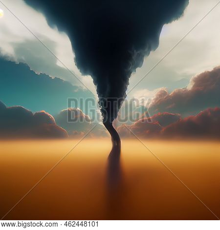 Dark Whirlwind Tornado. Rotating Dark Thunderstorm Tornado. Dark Tornado Swirl. Digital Illustration