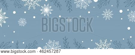 Beautiful Set White Snowflakes On A Blue Background For Winter Design. Collection Of Christmas New Y