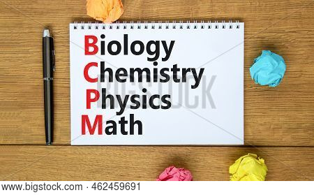 Bcpm Biology Chemistry Physics Math Symbol. Concept Words Bcpm Biology Chemistry Physics Math On The