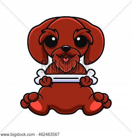 Vector Illustration Of Cute Pudelpointer Dog Cartoon Holding A Bone