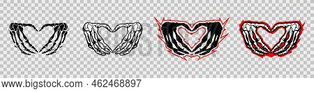 Skeleton Hands Howing Heart Shape. T-shirt Print For Horror Or Halloween. Hand Drawing Illustration 