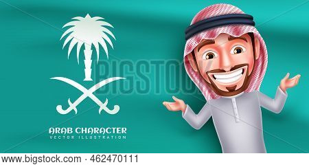 Arab Saudi Man Character Vector Design. Arabian Manager Business Man With Friendly And Smiling Facia