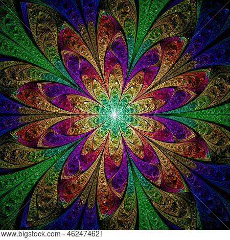 Computer Generated Abstract Illustration Beautiful Colorful Petal Flower, Kaleidoscope Design Backgr