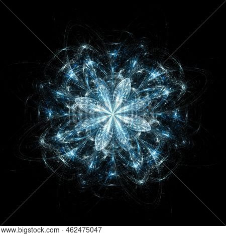 Computer Generated Abstract Illustration Fractal Crystal Blue Flower Pattern Or Snowflake Style, Kal