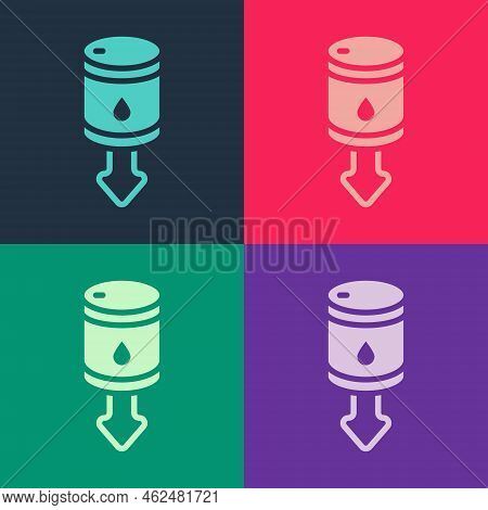 Pop Art Drop In Crude Oil Price Icon Isolated On Color Background. Oil Industry Crisis Concept. Vect