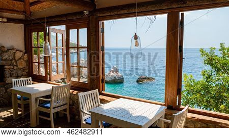 Restaurant At The Cliffs Looking Out Over The Ocean Of Fethiye, Faralya Coast Fethiye Turkey,