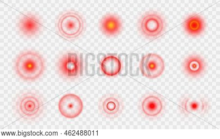 Pain Point Circle Icons, Red Targets Of Muscle, Body Or Stomach Pain Spots, Vector Symbols. Pain Poi