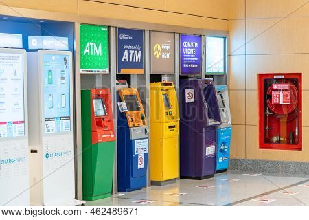 Bangkok, Thailand - 14 Aug 2022, Atm Machine Banking Machines Company With Quiet Environment Are Arr