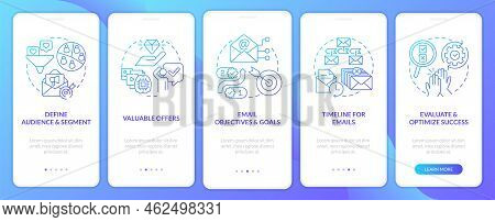 Lead Nurturing Campaign Blue Gradient Onboarding Mobile App Screen. Contacts Walkthrough 5 Steps Gra
