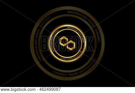 Polygon-matic  Virtual Currency Images. 3d Drawings. Coin Logo