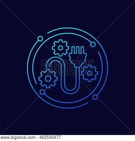 Electrical Plug With 3 Pins And Gears Line Icon