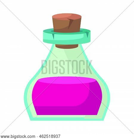 Game Icon Of Bottle With Poison Or Elixir. Cartoon Container For Health Or Energy. Magical Liquid In